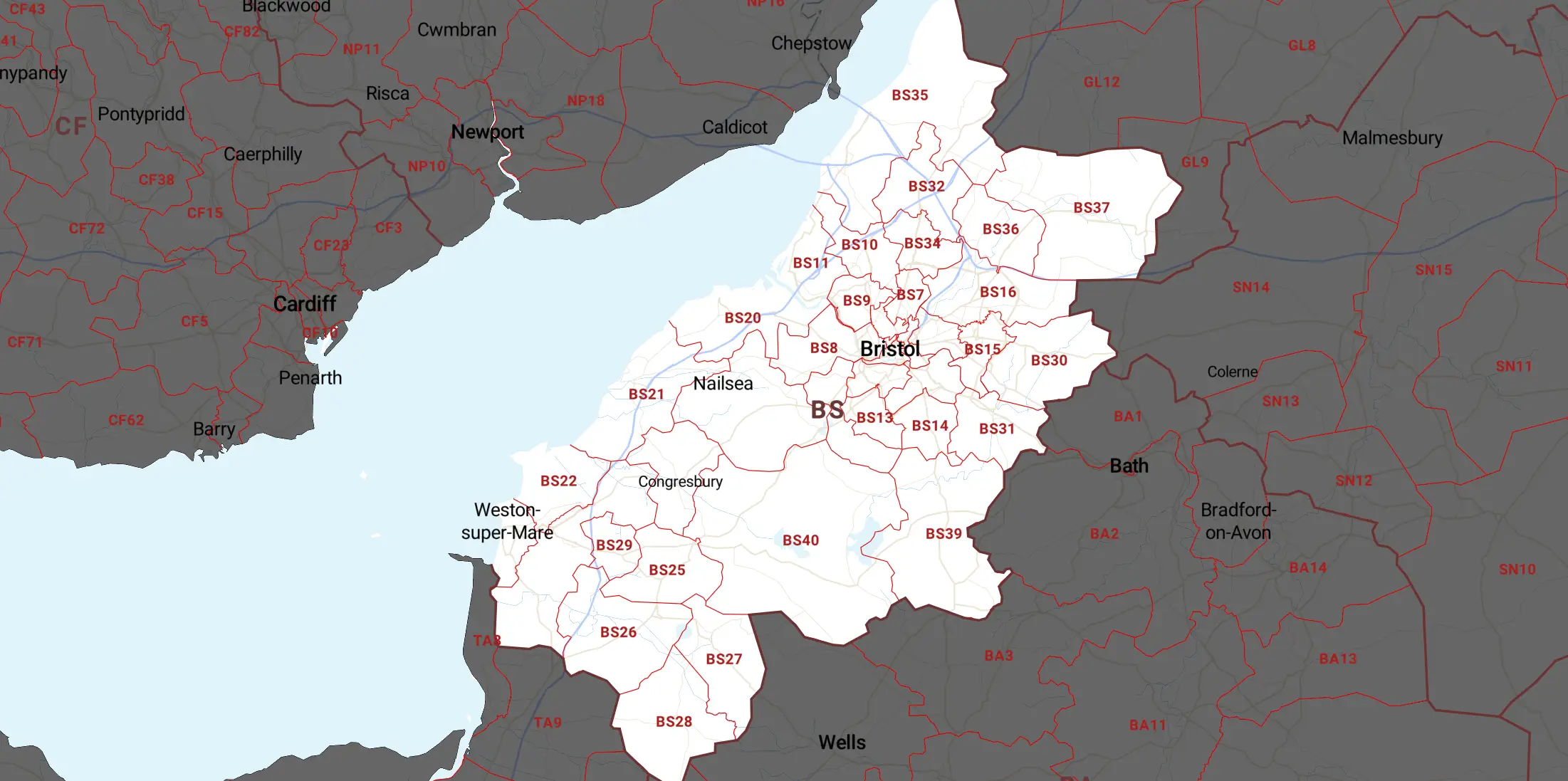 Bristol Drains Service Areas Map